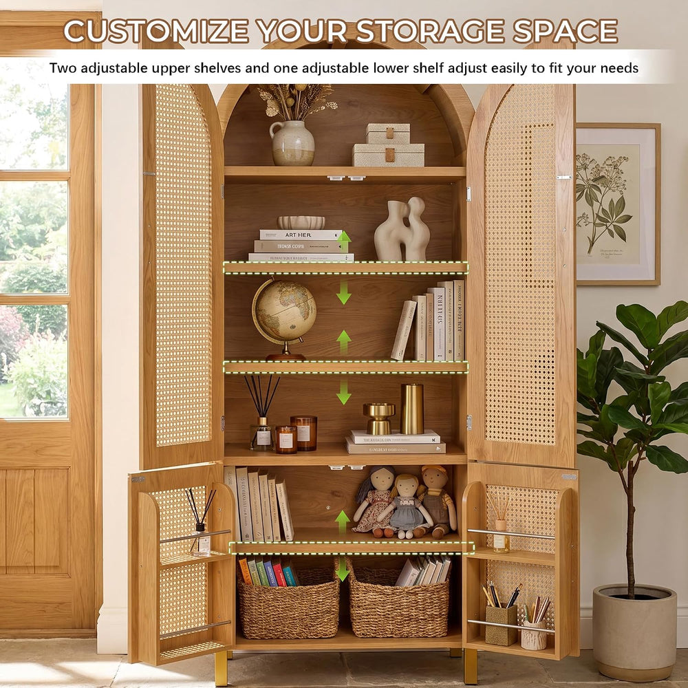Merax 71'' Tall Farmhouse Rattan Arched Storage Cabinet | Boho Style ...