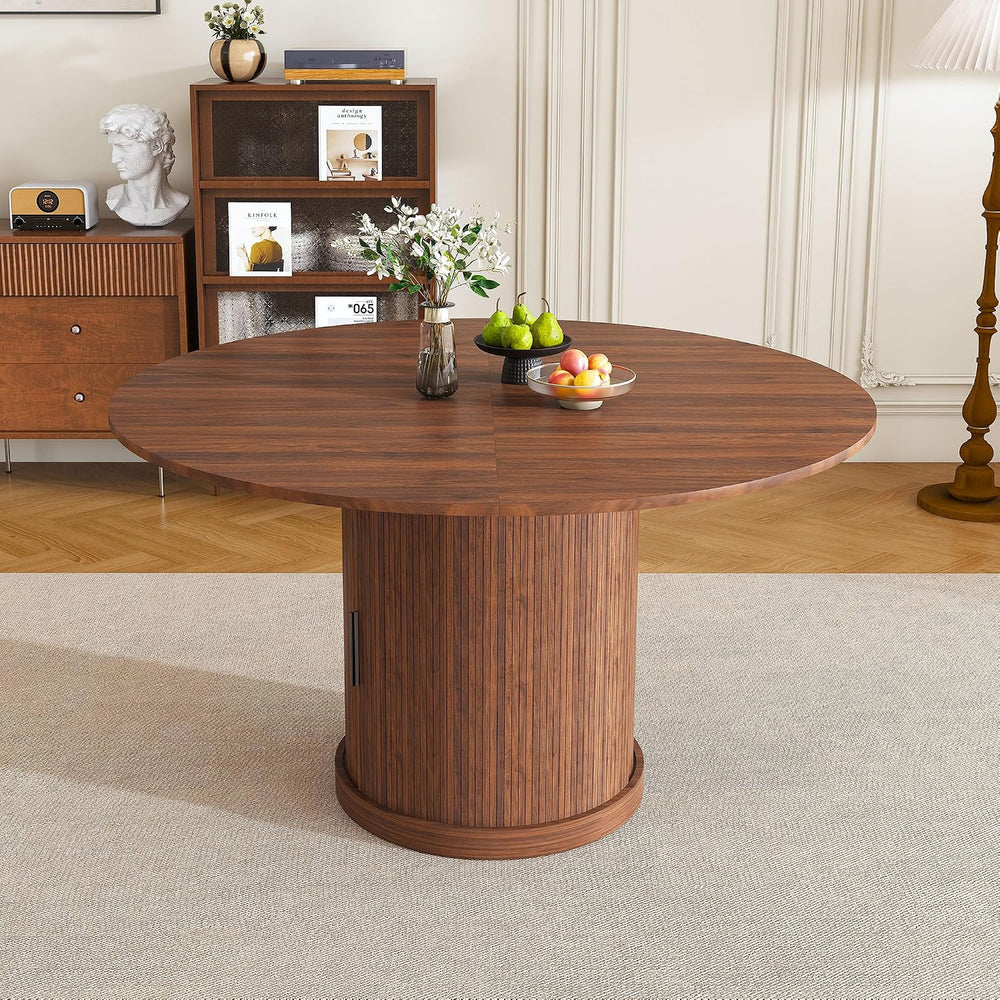 Round Extendable Dining Room Table for 4 6, 47"-59" Oval Expandable...