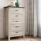 LINSY HOME Tall Dresser for Bedroom with 5 Drawers, 45" Tall Dressers & Chests of Drawers, Modern Farmhouse Large Vertical Dresser with Wood Legs for Bedroom, Closet, Living Room, Hallway, Beige