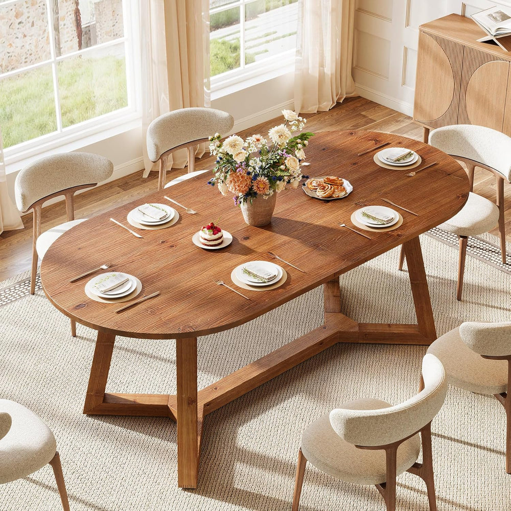 63" Solid Wood Oval Dining Table, Farmhouse Kitchen Table for 4-6 People...
