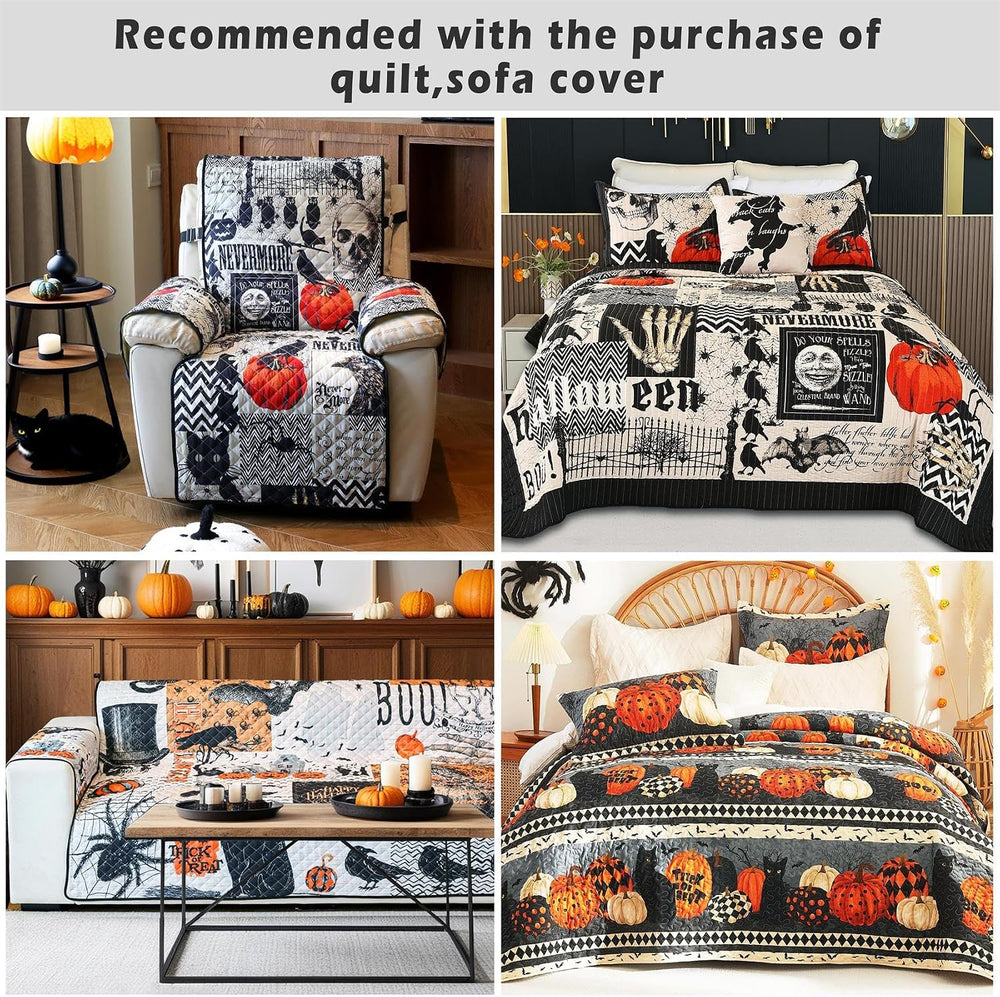 Cmfshape Halloween Sofa Slipcover with Spider Webs Ghost Pattern,Reversible S...