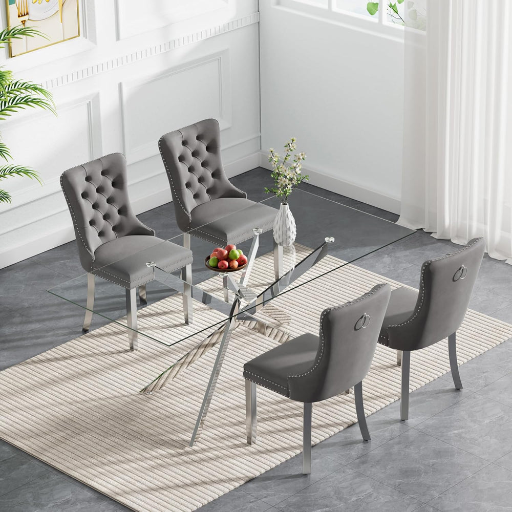 SSLine Modern 5-Piece Glass Dining Table Set for 4 Luxury Rectangle Glass Kit...