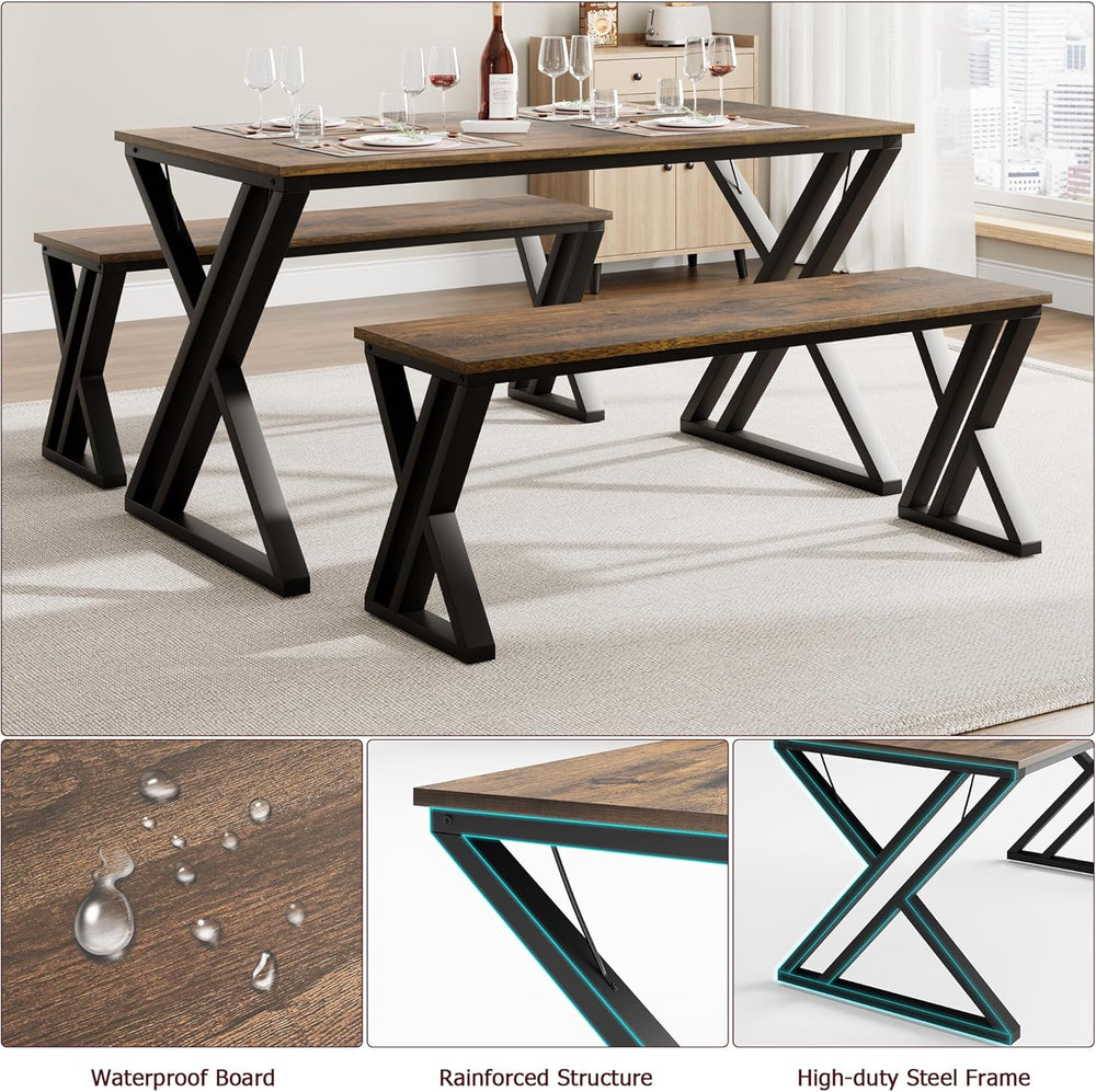 GarveeHome Kitchen Table with 2 Benches, Dining Table Set for 4, Saving Space...