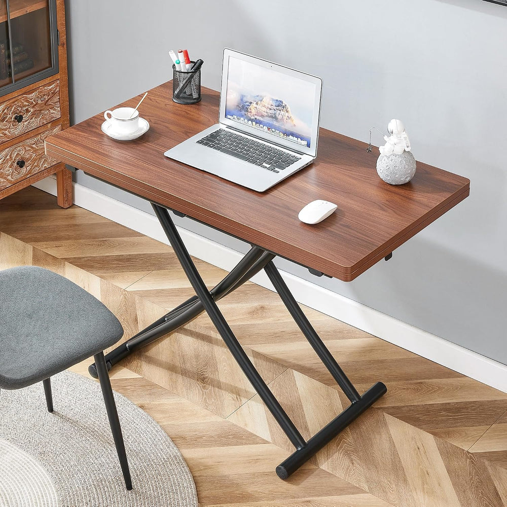 Space Saving Folding Dining Table, Adjustable Height Foldable Coffee Table wi...
