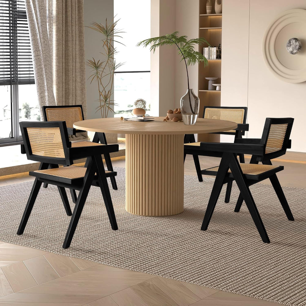 35'' Round Pedestal Dining Table, Solid Wood Base, Modern Fluted Tabl...