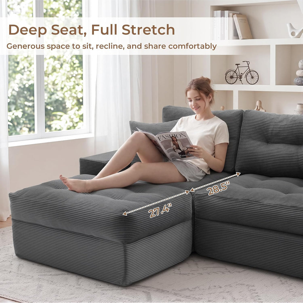 100" L Shaped Cloud Couch with Ottoman, Couches for Living Room | Modula...