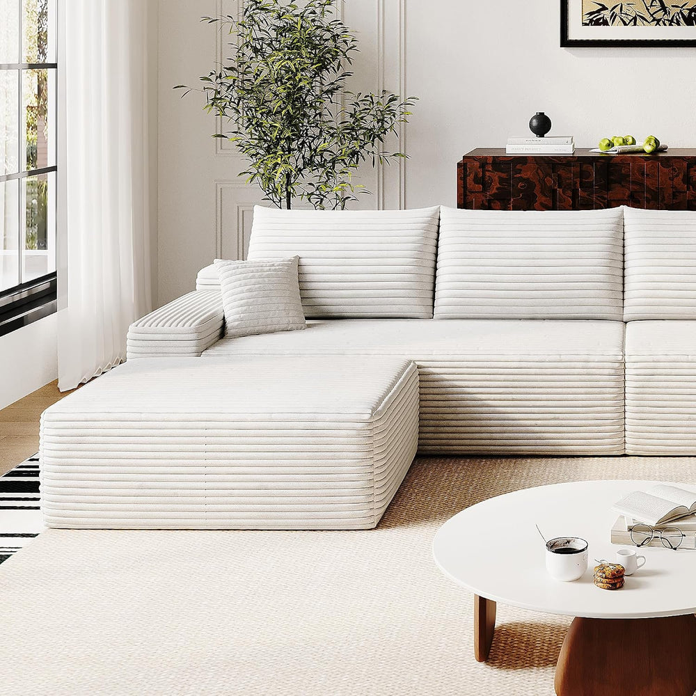 37.4" Plush Corduroy Ottoman, Upholstered Cloud Ottoman for Couch in a B...