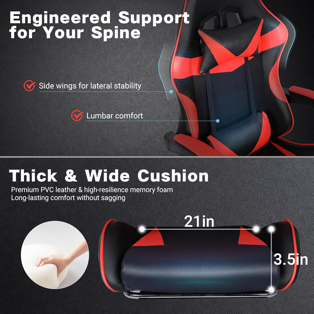 Gaming Chair with Footrest and Lumbar Support, Height Adjustable Chair with 3...
