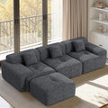 122" L Shaped Convertible Modular Couch, Cloud Couch Sectional with Ottoman, 4-Seater Chenille Boneless Couches for Living Room, Apartment, No Assembly, Grey Black 1PCS