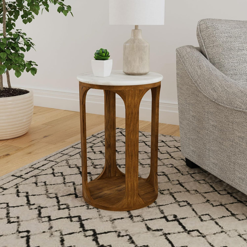 Coaster Home Furnishings Berkeley Round Marble Top Side Table White and Brown