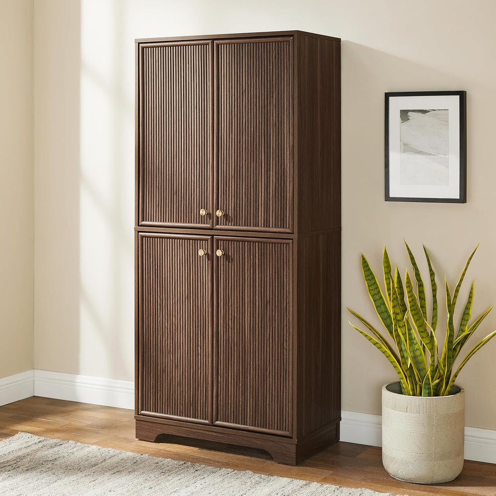 Crosley Furniture Naomi Modern Reeded Kitchen Pantry Storage Cabinet, Dining,...