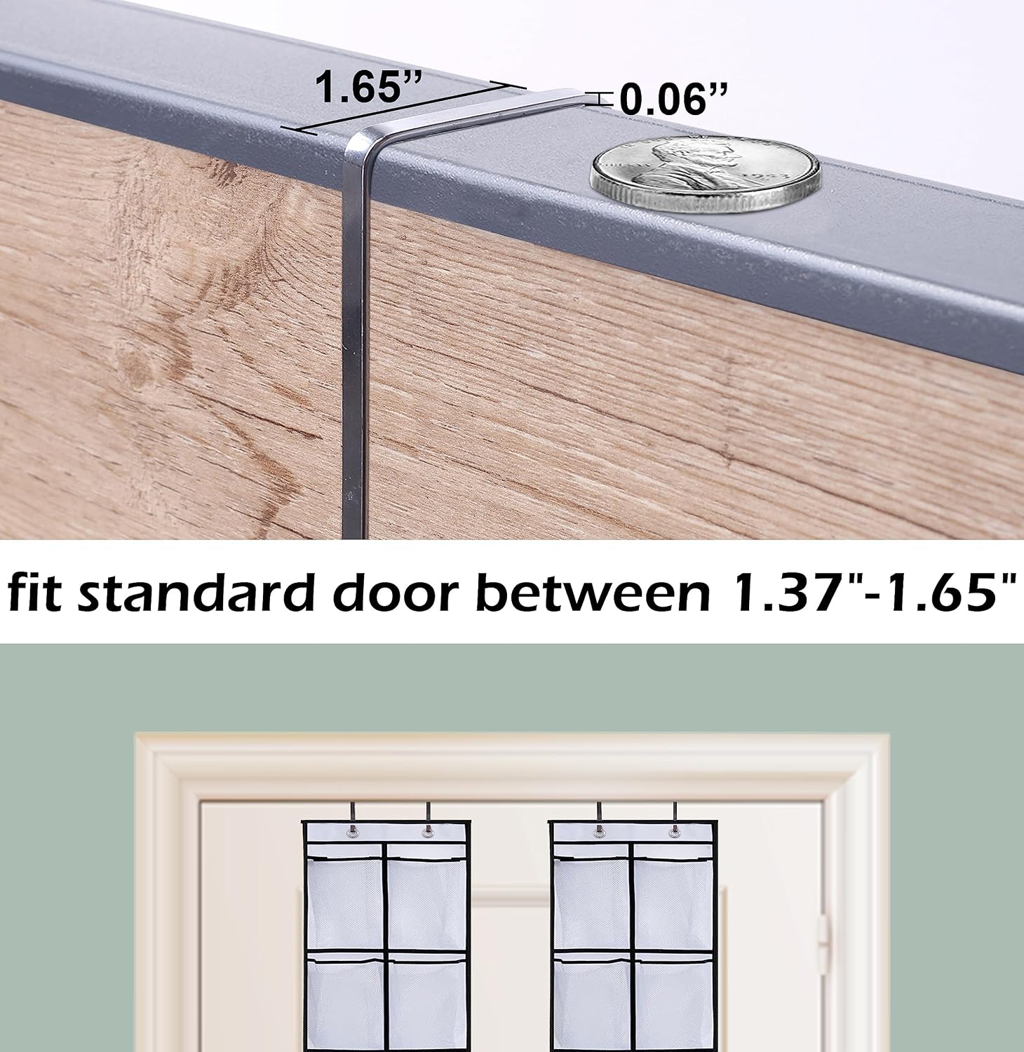 MISSLO Over The Door Shoe Organizer 12 Large Mesh Pockets Hanging Narrow Closet Door, White, 2 Pack