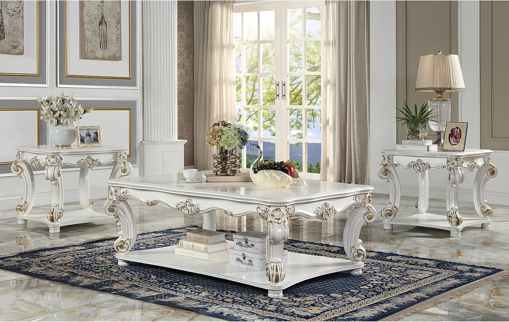 Antique Pearl End Table with Bottom Shelf