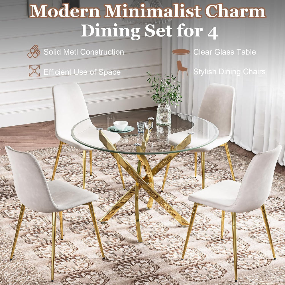 Glass Dining Table Set for 4 with Chairs, Modern 5 Piece Dining Room Set with...