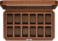 ROTHWELL 12 Slot Leather Watch Box - Luxury Watch Case Display Organizer, Microsuede Liner, Locking Mens Jewelry Watches Holder, Men's Storage Boxes Holder Large Glass Top (Tan/Brown)