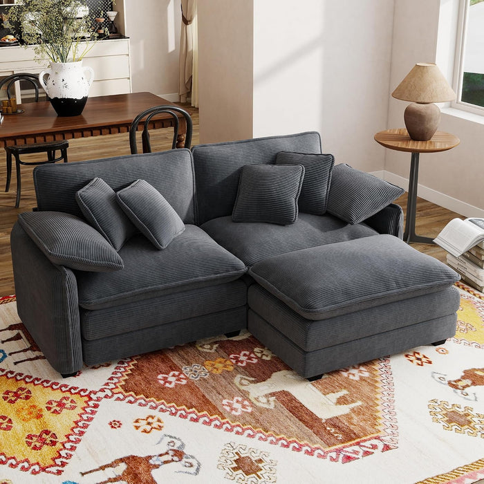 Cloud Couch Sectional Sofa 81" L Shaped Modular Sofa with Ottoman, Corduroy Deep Seat Couch for Small Spaces, Modern Sectional Couches for Living Room (Grey, Loveseat with Ottoman)