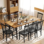 HOMCOM Wooden Dining Chairs Set of 4, Farmhouse Upholstered Kitchen Chairs with Rubber Wood Frame for Living Room, Dining Room, Black and Gray