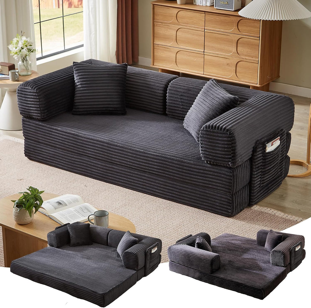 81 Inch Convertible Futon Sofa Bed,Fold Out Floor Sofa Couch with Fixed-Shape...