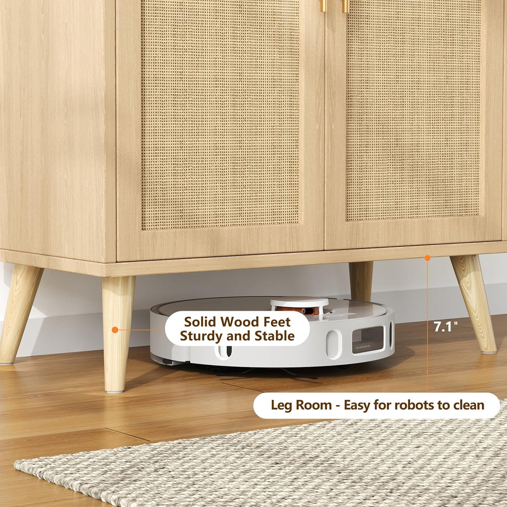 15.7"D Rattan Buffet Sideboard Cabinet with Storage, Modern Accent Cabin...
