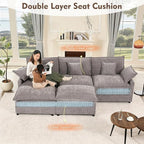 108" U Shaped Couch, Modular Sectional Sofa, 3-Seater Comfy Cloud Couch, Set of Modular Pieces with Movable Ottoman, Deep Seat Couches for Living Room, Chenille, Slate