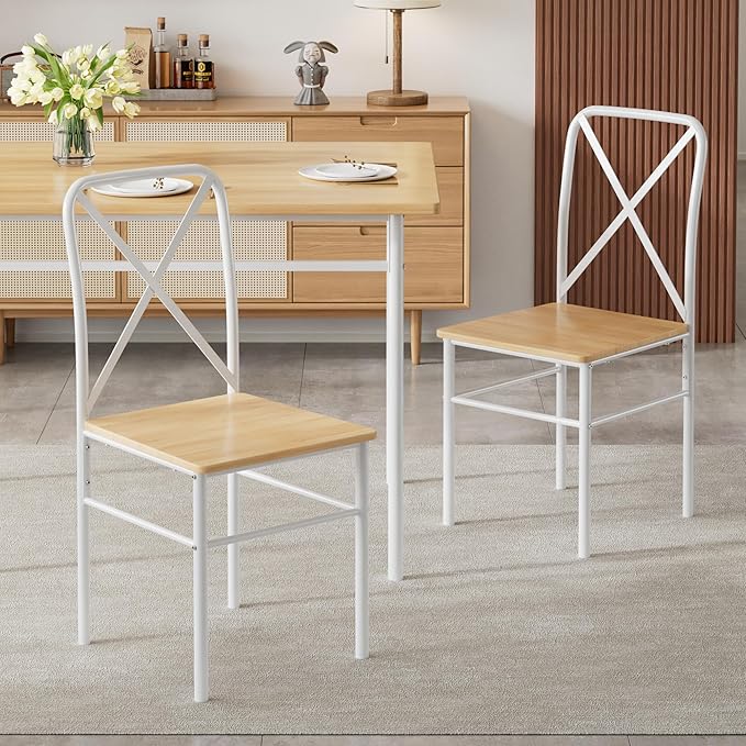 VECELO 5-Piece Kitchen Dining Table Set, Wood Tabletop & Heavy-Duty Metel Frame, Rectangle Dinette with 4 Chairs for Small Space, Breakfast Nook, Natural White