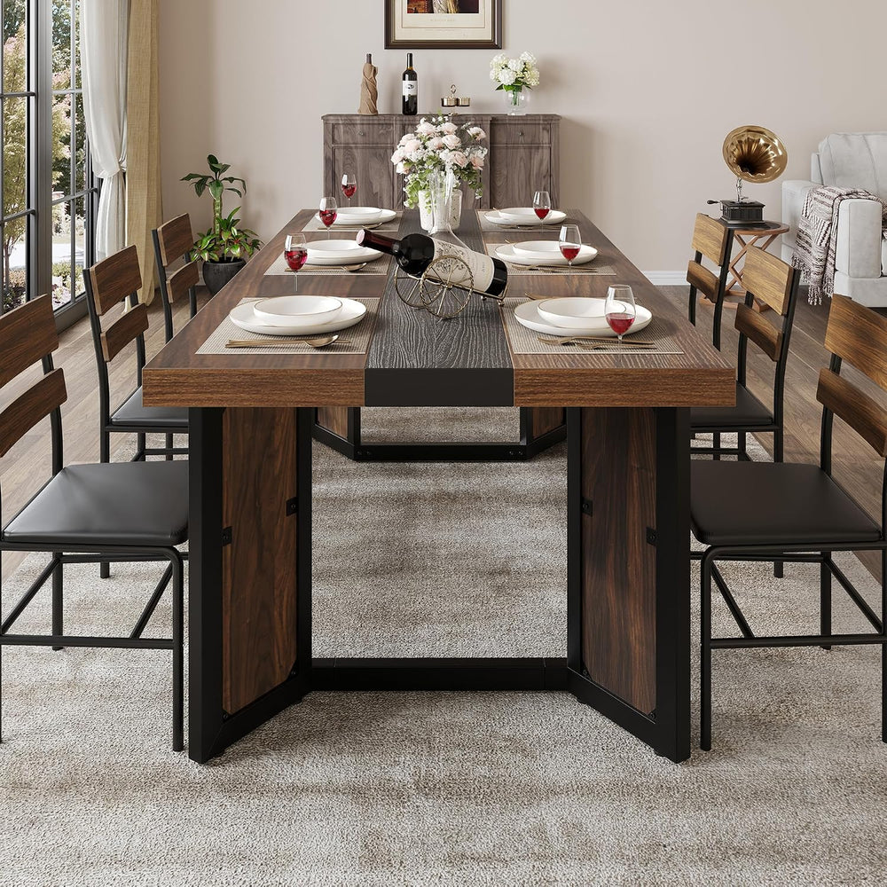 Industrial Dining Table for 6-8 People, 71" Large Long Wooden Kitchen Ta...