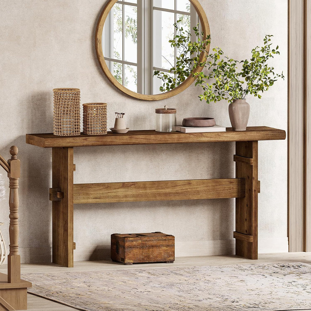 TRIBEWOOD 63-Inch Solid Wood Console Table for Entryway, Narrow Long Farmhous...