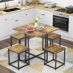 Yaheetech Industrial Dining Table Set for 4 Compact Kitchen Table and 4 Stools Space Saving Home Furniture for Small Space, Rustic Brown