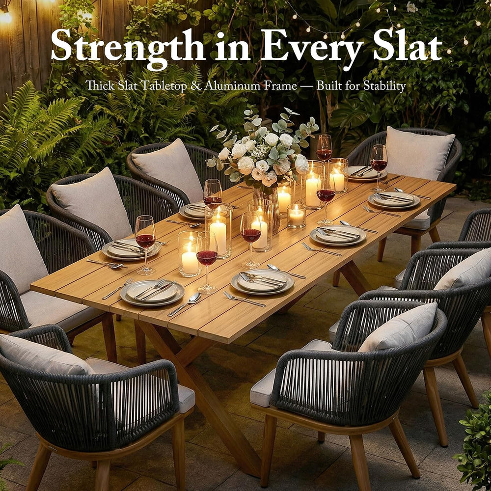 PURPLE LEAF 11 Pieces Patio Dining Set Teak-Finish Aluminum Table and Chair