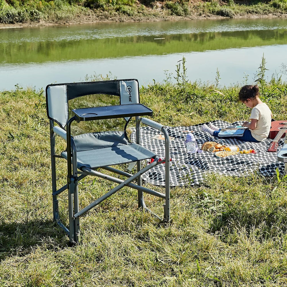 Portal Director Camping Chair with 2-Way Rotating Side Table, 300 lb, Gray | ...