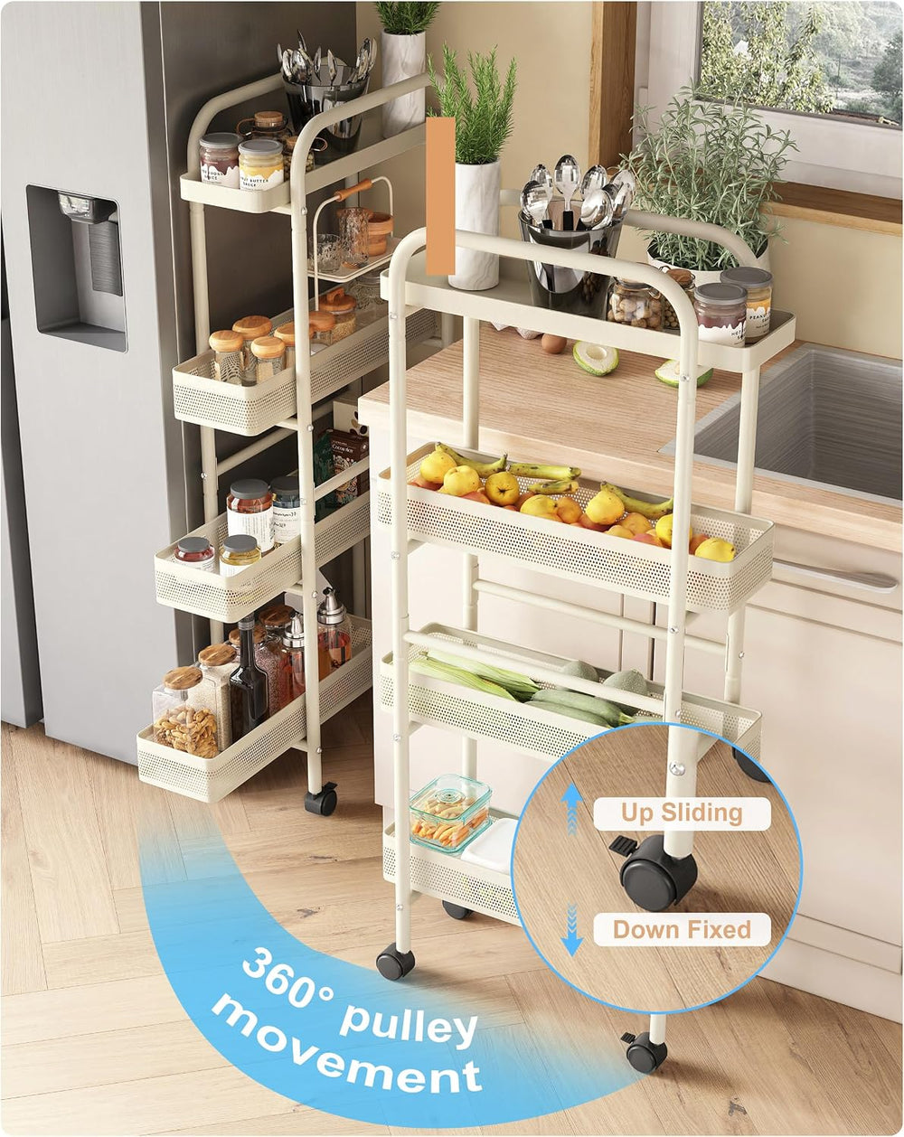 UMDONX 4-Tier Narrow Mobile Storage Cart with Pull-Out Baskets | The Multifun...