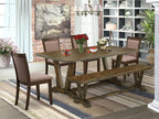 East West Furniture V777MZ748-6 6 Piece Dinette Set Contains a Rectangle Dining Room Table with V-Legs and 4 Coffee Linen Fabric Parson Chairs with a Bench, 40x72 Inch, Multi-Color