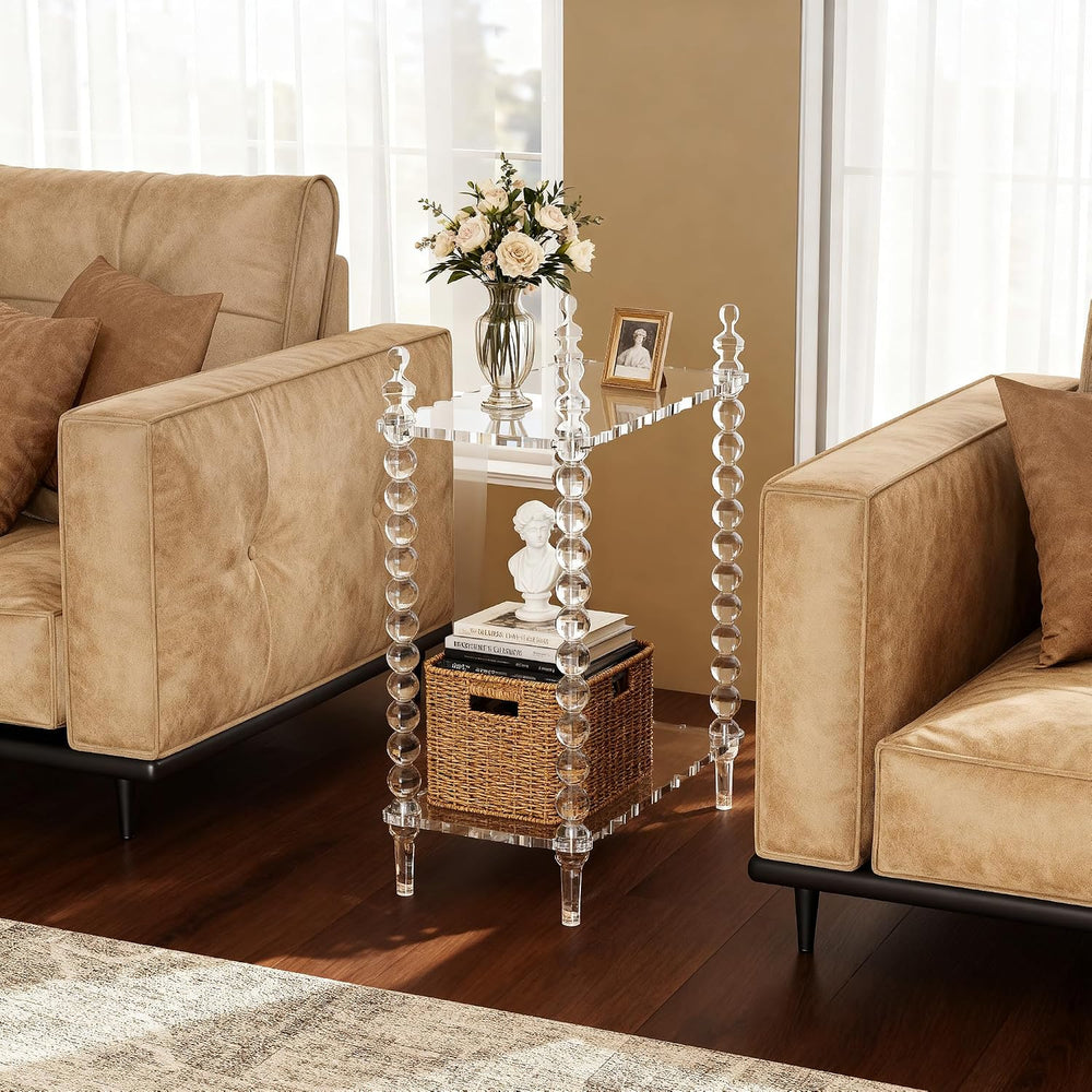 Acrylic Side Table 2-Tier, Clear Nightstand with Storage, Narrow Bedside End ...