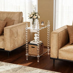 Acrylic Side Table 2-Tier, Clear Nightstand with Storage, Narrow Bedside End Table for Small Spaces (Clear, 20.7"×10.4“×25.9”)