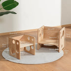 Montessori Weaning Table and Chair Set, Adjustable Toddler Furniture to 1-3 | Solid Wood Material, Multi-Scene Use, Ideal for Learning, Eating and Drawing, Safe Activity Furniture for Baby Boys and Girls