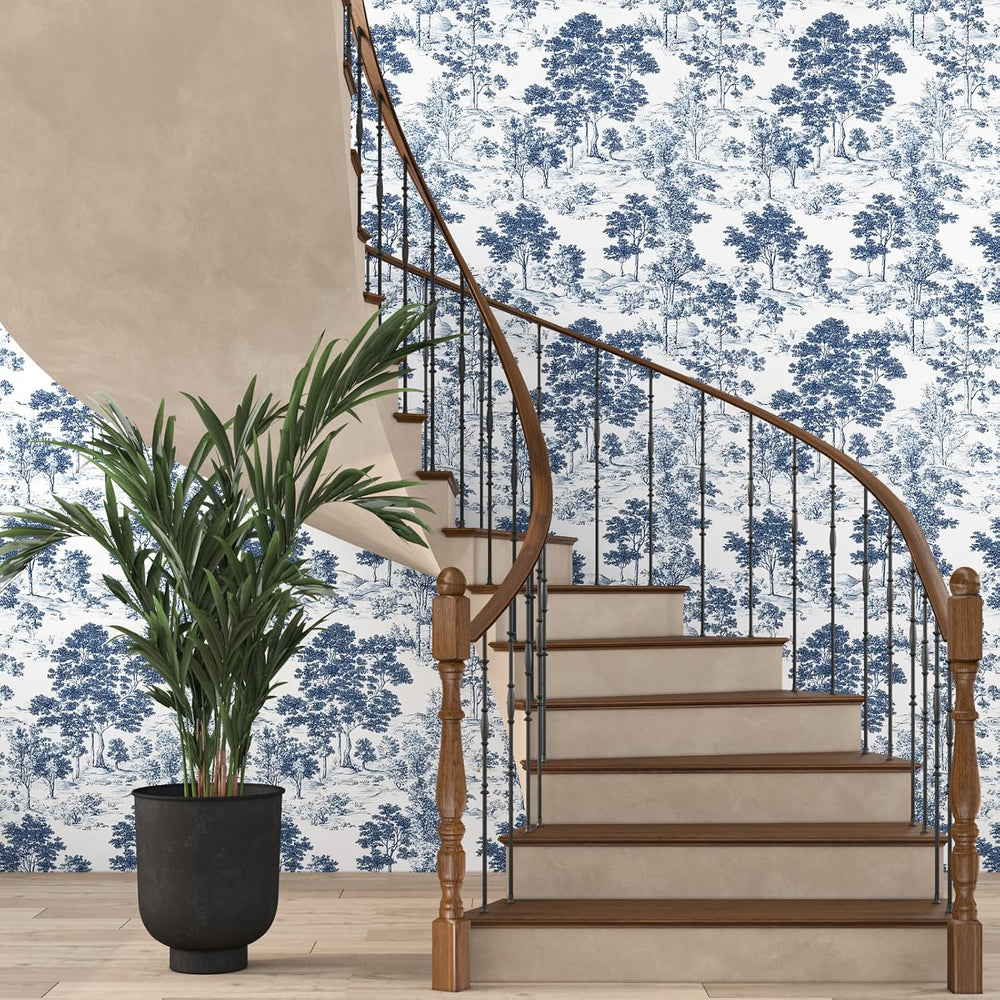 Vintage Toile de Jouy Navy Peel and Stick Wallpaper 17.5" x 787"