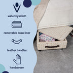 happimess BSK1006D Chett 26.38" Minimalist Hand-Woven Hyacinth/Wood Underbed Storage Bin with Wheels and Handles, White Wash/Dark Brown for Storage and Decoration in Bathroom, Bedroom, Living Room