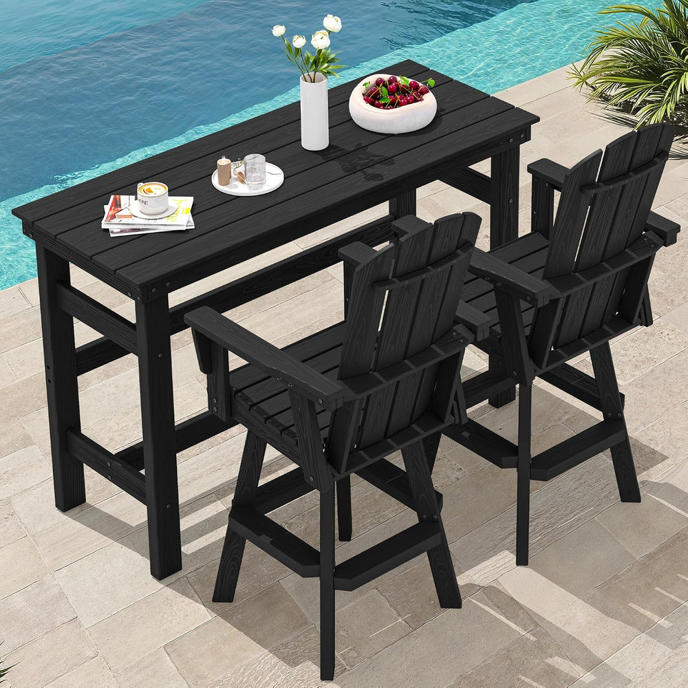 SERWALL 3-Piece Swivel Adirondack Bar Set, HDPE Swivel Bar Height Chairs Set ...