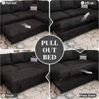 85 Inch Modular Sectional Sofa with Pull Out Bed, L Shaped 5 Seat Sectional Sleeper Sofa with Storage, Sectional Couches for Living Room, Cloud Modular Couch,Removable Sofa Cover, Black