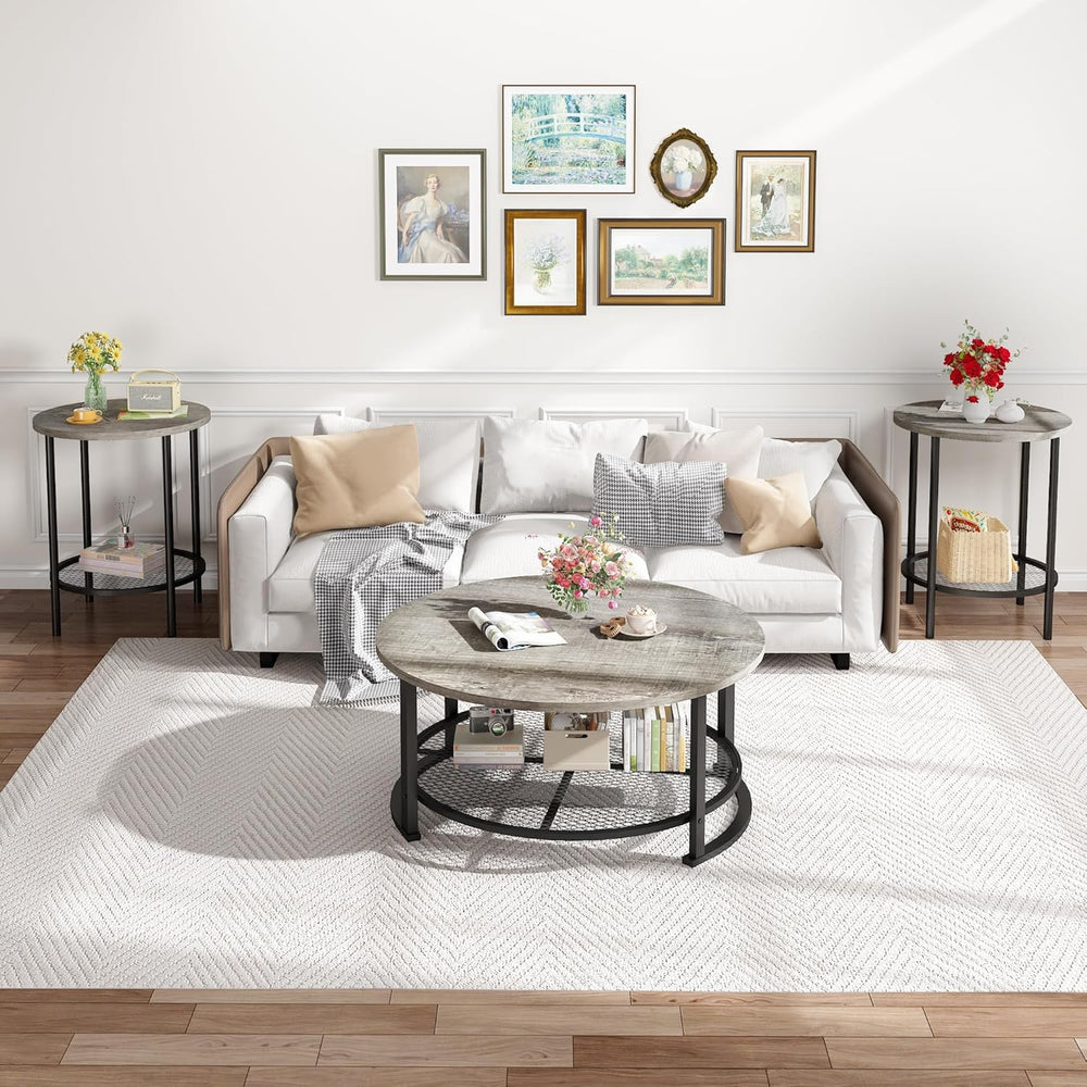 DKLGG 3-Piece Coffee Table and End Table Sets for Living Room, Round Coffee T...