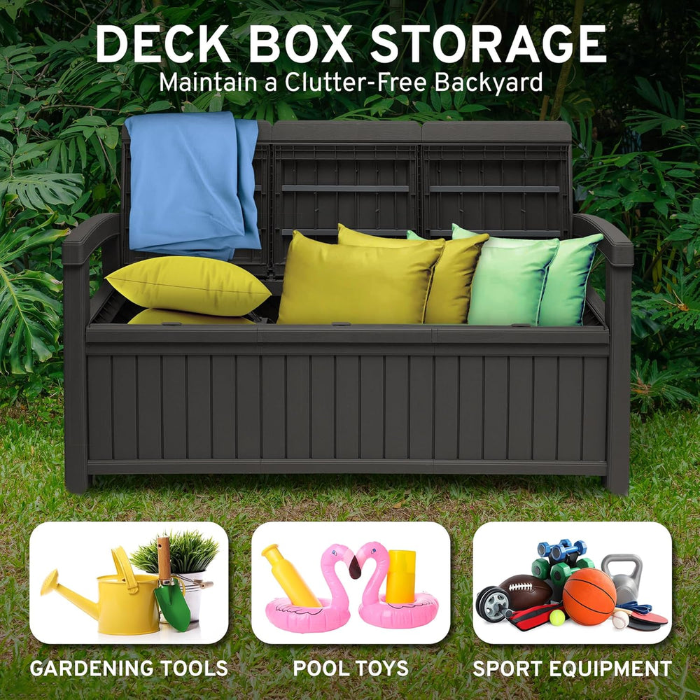 EconoHome 3 Seat Outdoor Storage Bench with Rain Cover - 90 Gallon Capacity -...