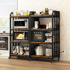 4-Tier Kitchen Bakers Rack with Power Outlet and Rolling Wheels, Microwave Stand with Storage, Adjustable Kitchen Shelves Freestadning, Coffee Bar Station, Bakers Rack for Spices, Pots and Pans, Brown