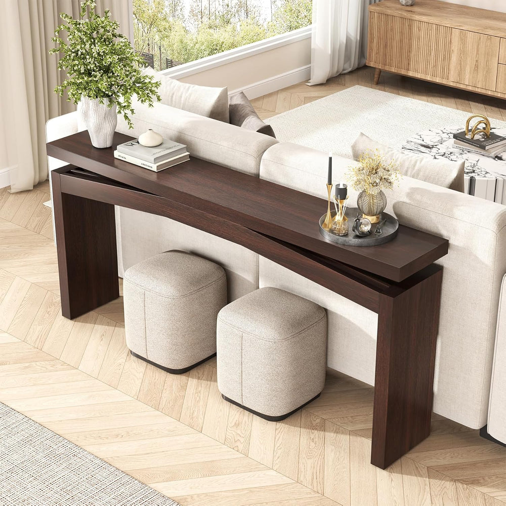 Epecoya Modern Dark Brown Console Table for Living Room, Vintage Wooden Entry...