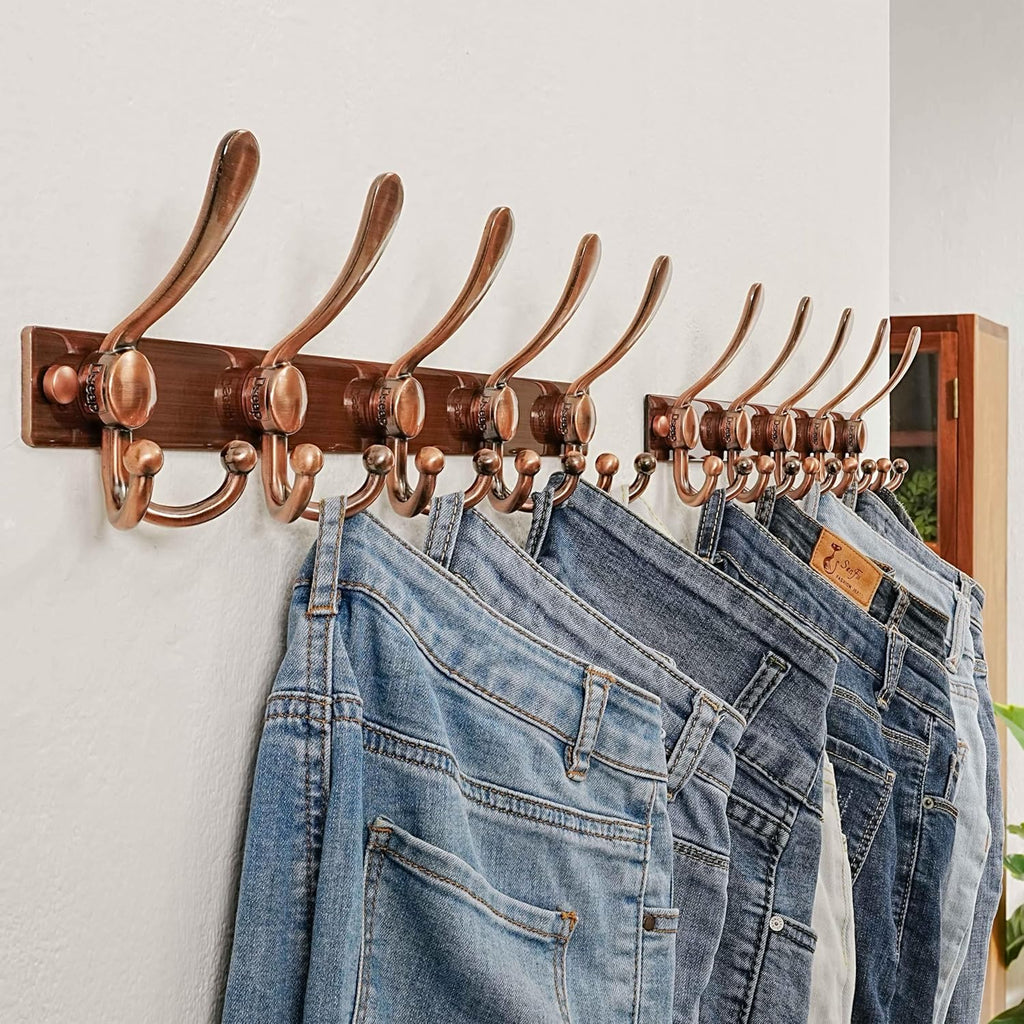 Dseap Coat Rack Wall Mount 2.0 Pro: Heavy Duty 300% Thicker, 16" Stud Mount, Stainless Steel Wall Coat Hooks Hanger for Clothes Jackets Hats Entryway Closet, MaxStrong, Antique Copper, Pack of 2