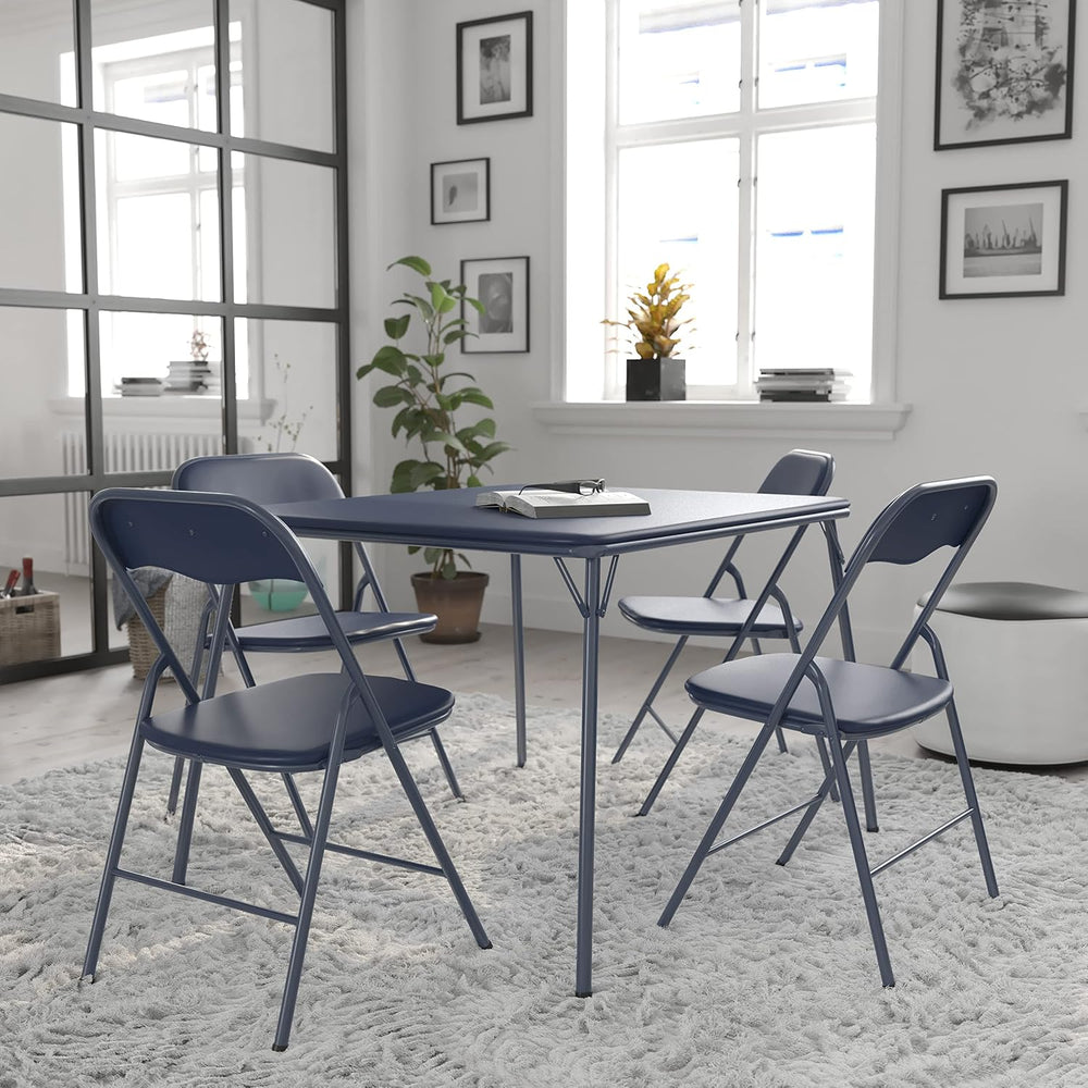 Flash Furniture Madison 5-Piece Folding Card Table and Chair Set, Navy | Port...