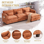Ball & Cast 109" Oversized Sectional Sofa,Comfy Cloud Couch W/Movable Storage Ottoman,L Shaped Sectional Sofa W/USB Charging Port,Phone Holder&Side Pocke,Chenille Fabric,for Living Room,Orange