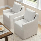 Upholstered Dining Chairs Set of 4, Washable Cover Modren Deskchair with 4 Casters & Hidden Storage for Dining Room, Living Room, Home Office, Linen, 4 Box