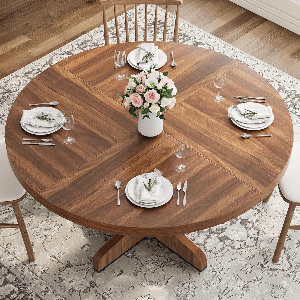 IDEALHOUSE Round Dining Table for 4, 47 Inches Dining Room Table with Wooden ...