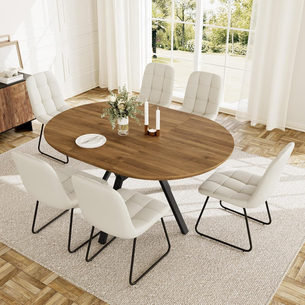 HIPIHOM Extendable Round Dining Table Set for 6 People, 43.3"-59.1"...