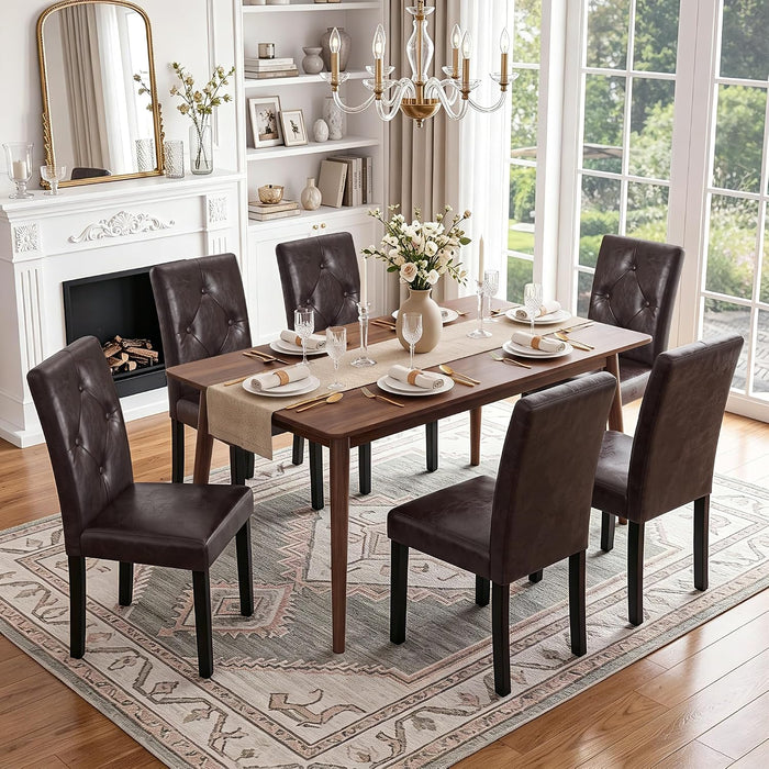 VECELO Upholstered Dining Chairs Set of 6, Modern PU Leather and Solid Wood Legs and High Back for Kitchen/Living Room, Coffee